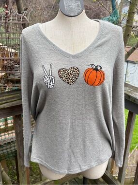 Lane Bryant Gray Peace Love Pumpkins Long Sleeve Top Women’s Plus Size 18/20